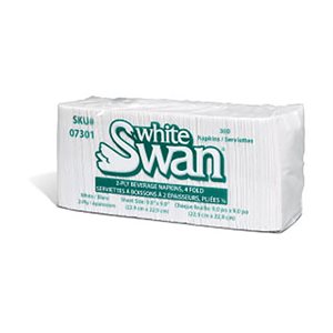 WHITE SWAN #7301 Serviettes à Boisson 9"x9" Beverage Napkins 2ply (1x12x300)