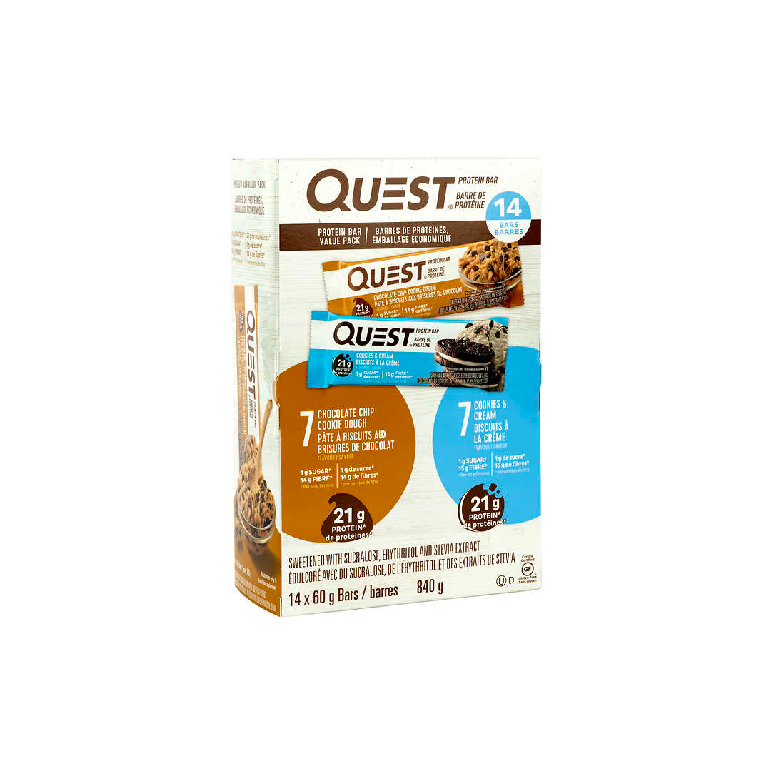 QUEST Barres Protéine - Protein Bars 14x60g (Cookie Dough / Cookies Cream)